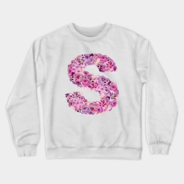 Pink Floral Letter S Crewneck Sweatshirt by HayleyLaurenDesign